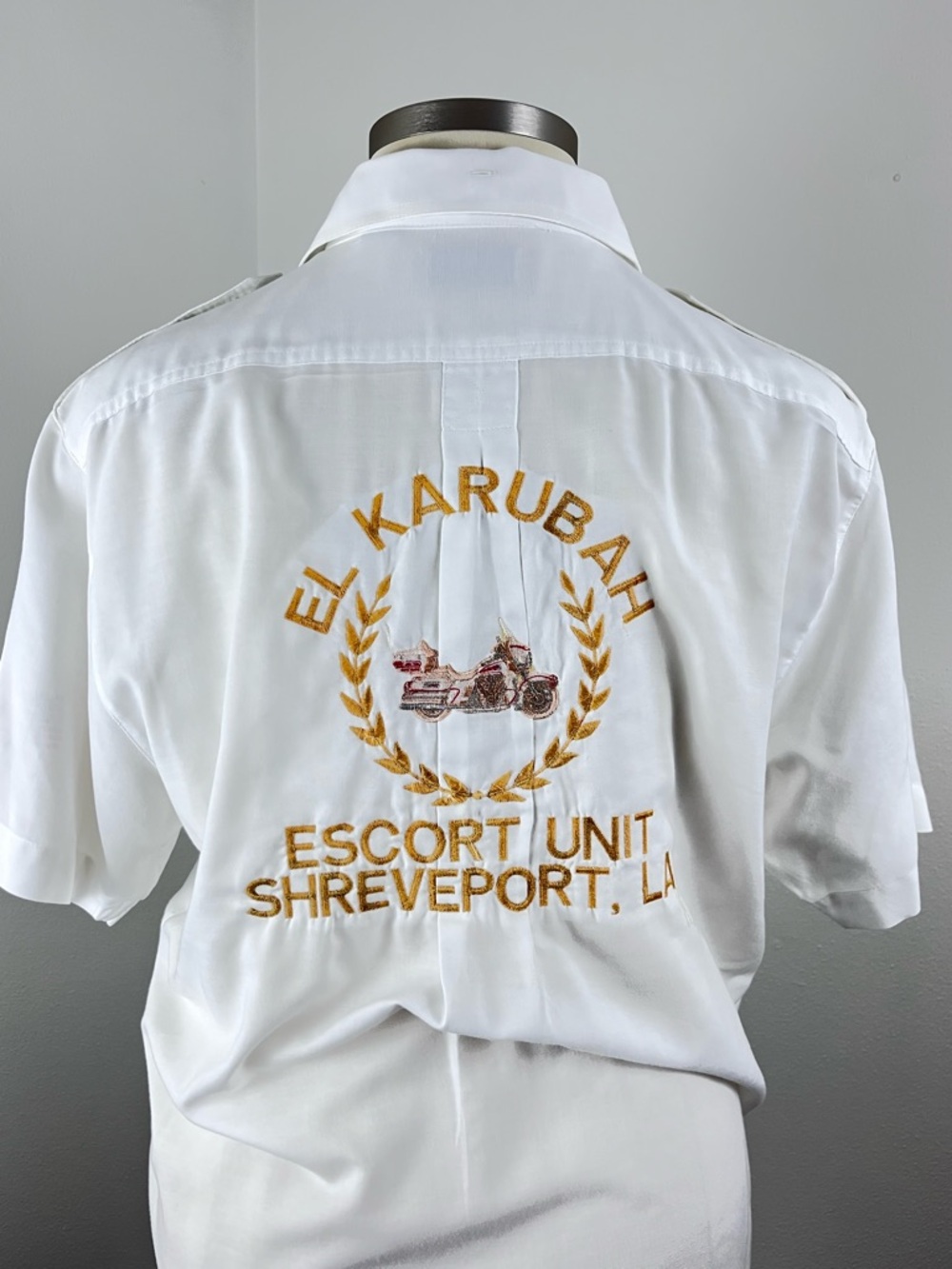 VTG 1990s White Embroidered 'El Karubah' Escort Unit Short-Sleeve Shirt